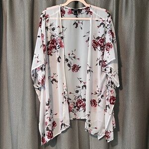 Torrid Floral Kimono Cardigan - White and Red